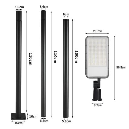Brilagi - LED tänavavalgusti koos 3 m postiga ja liigendiga URBANLIGHT LED/200W/230V, must, IP65