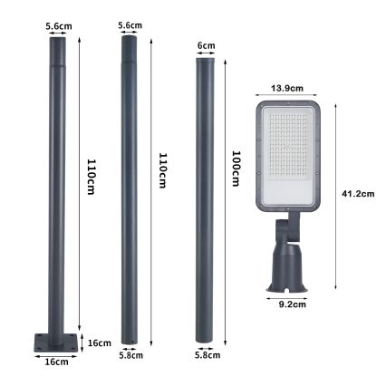 Brilagi - URBANLIGHT 3 m postiga LED-tänavavalgusti pööratava liigendiga, 50W/230V, antratsiit, IP65