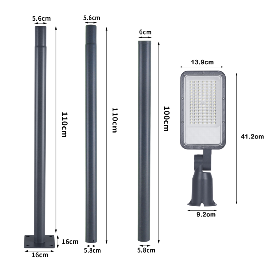 Brilagi - URBANLIGHT 3 m postiga LED-tänavavalgusti pööratava liigendiga, 50W/230V, antratsiit, IP65
