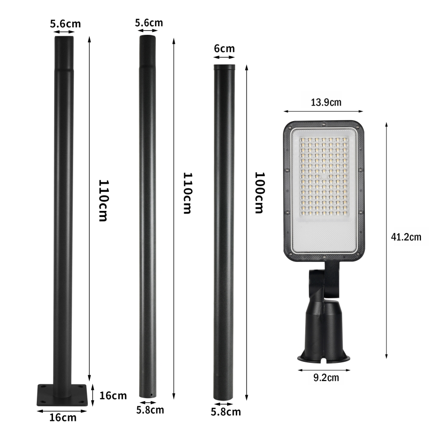 Brilagi - URBANLIGHT LED tänavavalgusti postiga ja liigendiga, 3 m, 50 W, 230 V, must, IP65