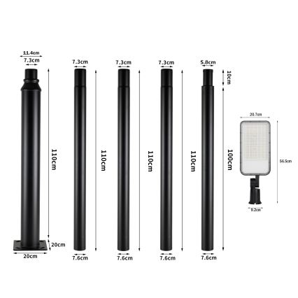 Brilagi - URBANLIGHT LED/200W/230V tänavavalgusti postiga ja 5 m liigendiga, must, IP65