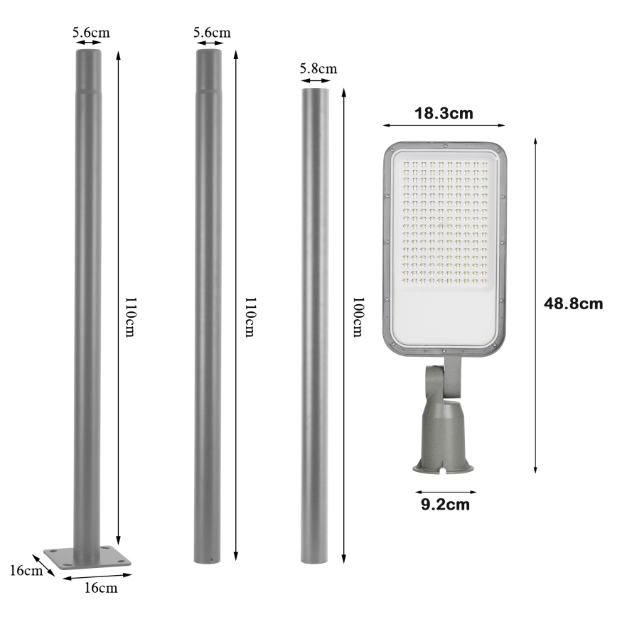 Brilagi - LED tänavavalgusti koos 3 m postiga ja liigendiga URBANLIGHT LED/100W/230V, hall, IP65