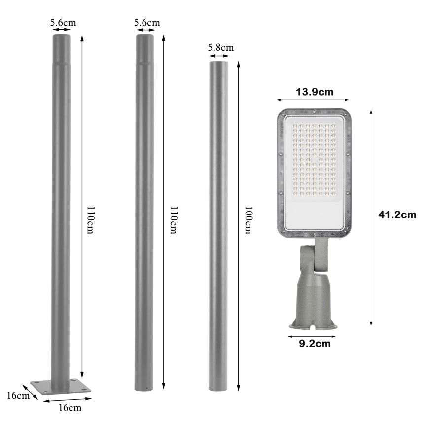 Brilagi - URBANLIGHT LED/50W/230V tänavavalgusti postiga (3 m) ja liigendiga, hall, IP65