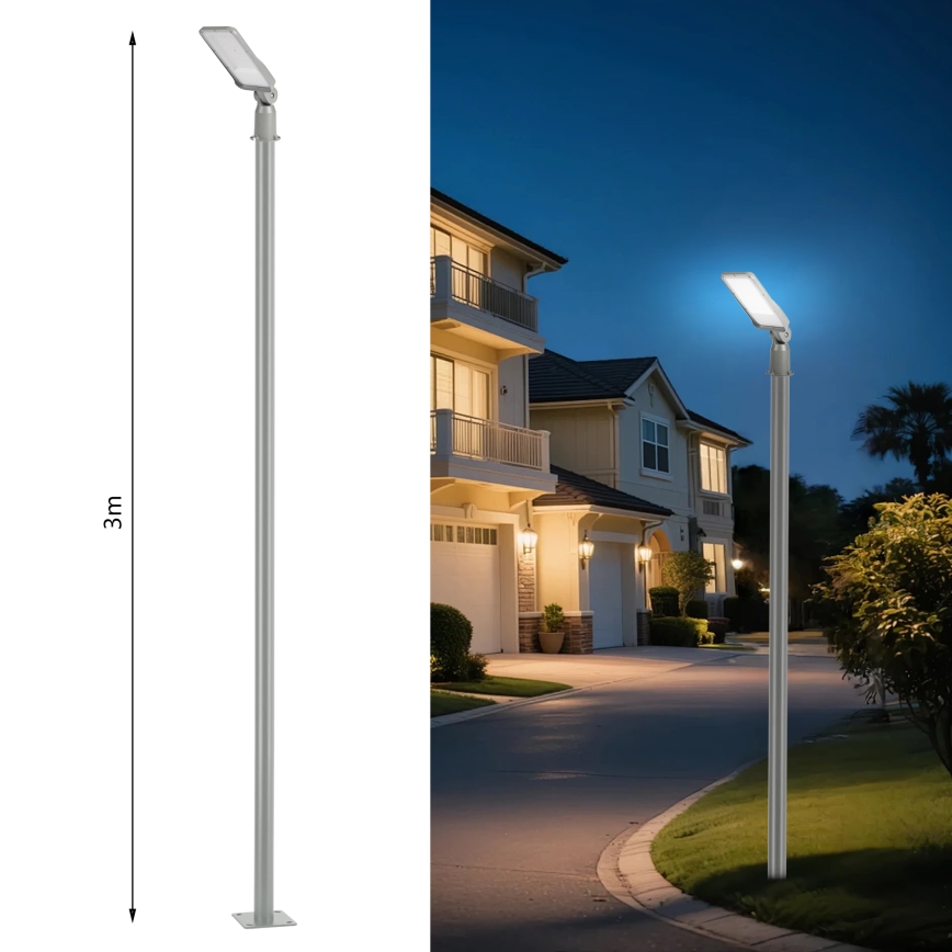 Brilagi - URBANLIGHT LED/50W/230V tänavavalgusti postiga (3 m) ja liigendiga, hall, IP65