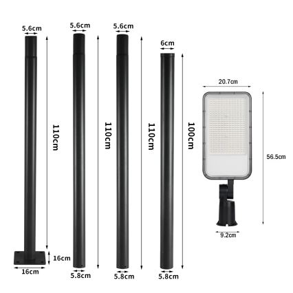 Brilagi - LED tänavavalgusti postiga ja liigendiga, 4 m, URBANLIGHT LED/200W/230V, must, IP65