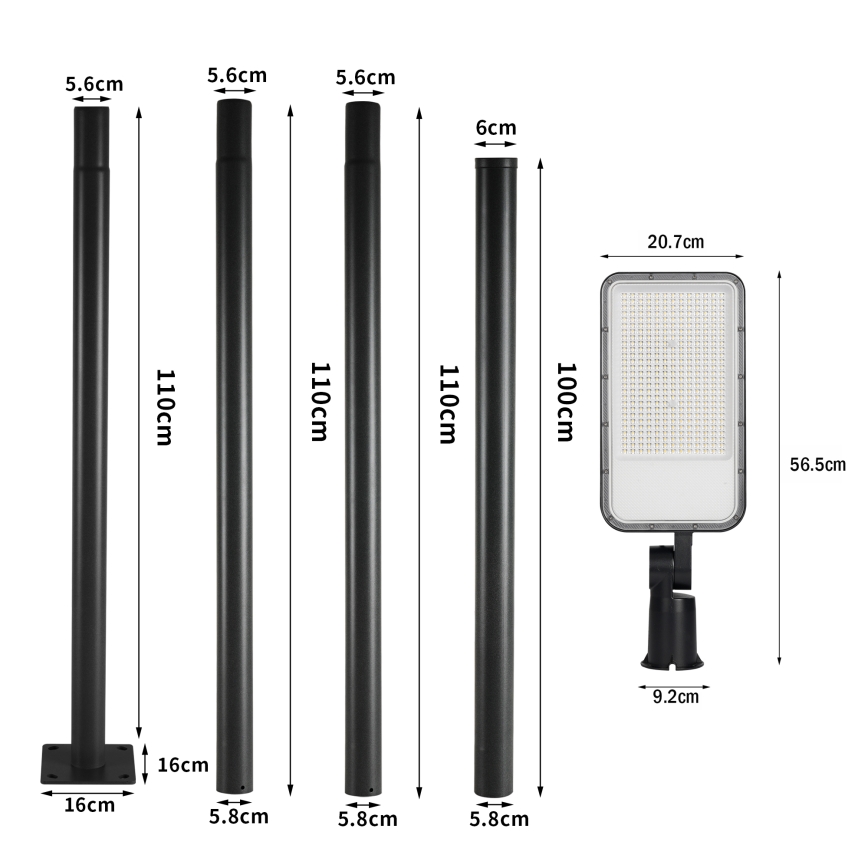Brilagi - LED tänavavalgusti postiga ja liigendiga, 4 m, URBANLIGHT LED/200W/230V, must, IP65
