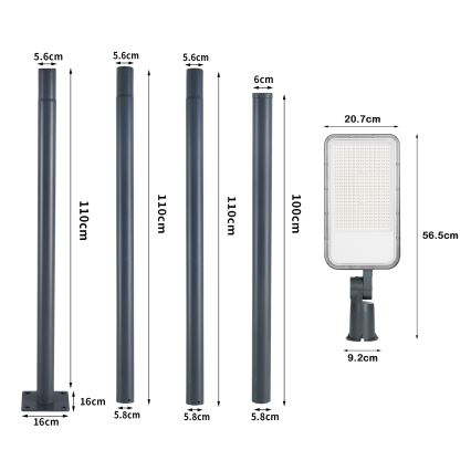 Brilagi - LED välistingimuste tänavavalgusti 4 m postiga ja liigendiga URBANLIGHT LED/200W/230V antratsiit IP65