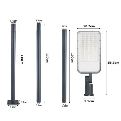 Brilagi - LED-tänavavalgusti 3 m postiga ja liigendiga URBANLIGHT LED/200W/230V antratsiit IP65