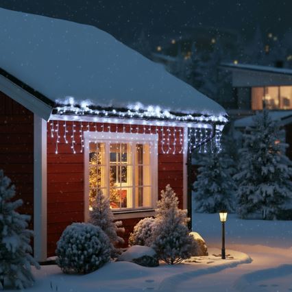 Brilagi - LED-välistingimustesse mõeldud jõulukett, 200 LED / 8 funktsiooni, 13 m, IP44, külmvalge, jääpurikad