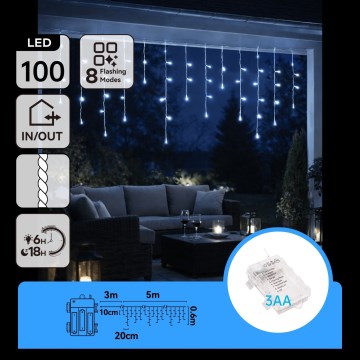 BRILAGI - LED väljas jõulukett 100xLED/3xAA/8 funktsiooni 8x0,6m IP44 külmvalge