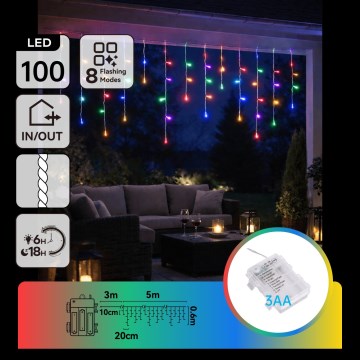 BRILAGI - LED väljas kasutamiseks mõeldud jõulukett 100xLED/3xAA/8 funktsiooni 8x0,6m IP44 mitmevärviline