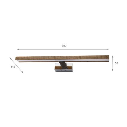 Brilagi - LED vannitoa peegli valgusti WOODY MIRROR 3-ühes LED/12W/230V 60 cm IP44 läikiv kroom/tamm-pähkel
