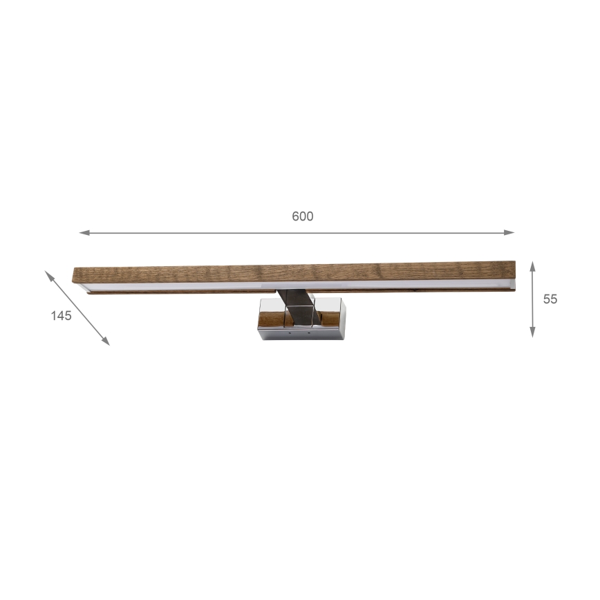 Brilagi - LED vannitoa peegli valgusti WOODY MIRROR 3-ühes LED/12W/230V 60 cm IP44 läikiv kroom/tamm-pähkel