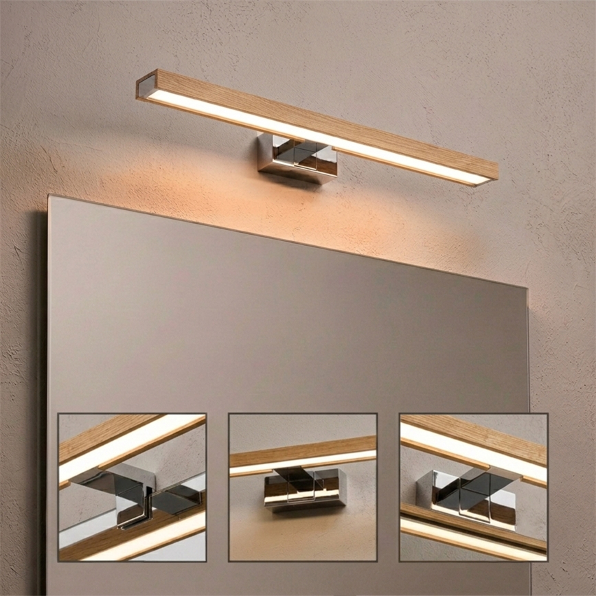 Brilagi - LED vannitoa peegli valgustus WOODY MIRROR 3-ühes LED/12W/230V 60 cm IP44 läikiv kroom/tamm