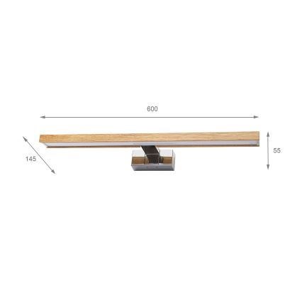 Brilagi - LED vannitoa peegli valgustus WOODY MIRROR 3-ühes LED/12W/230V 60 cm IP44 läikiv kroom/tamm