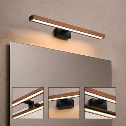 Brilagi - WOODY MIRROR 3-ühes LED-vannitoa peeglivalgusti 12W/230V 60 cm IP44 must/tamm-kirsipuu