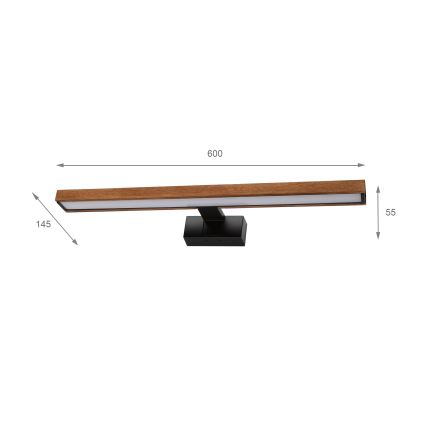 Brilagi - WOODY MIRROR 3-ühes LED-vannitoa peeglivalgusti 12W/230V 60 cm IP44 must/tamm-kirsipuu