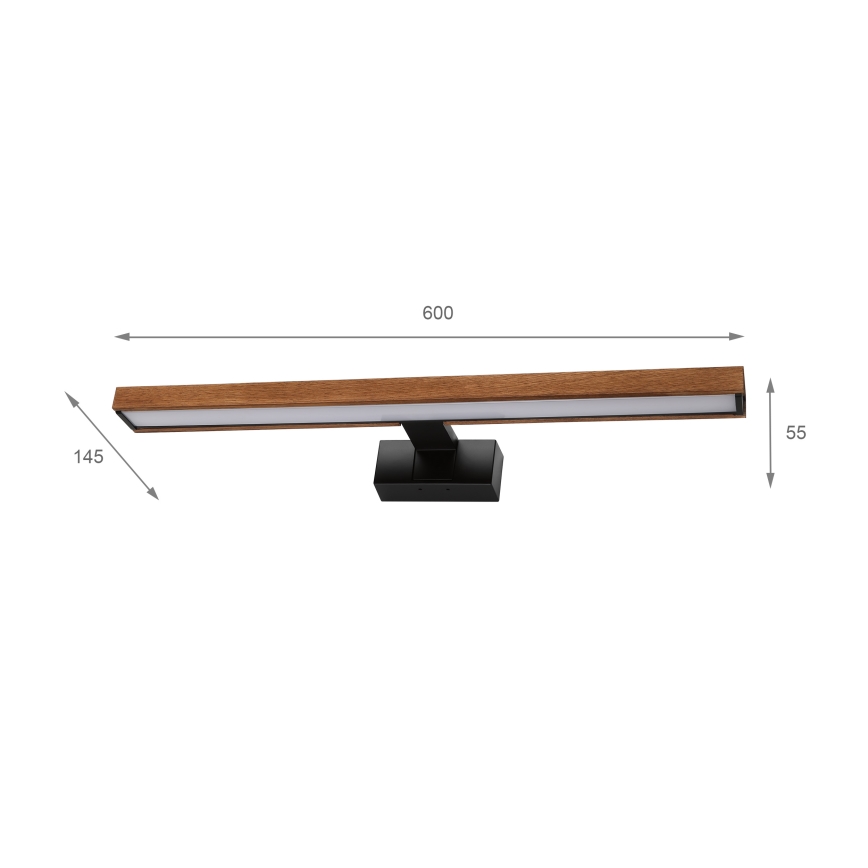 Brilagi - WOODY MIRROR 3-ühes LED-vannitoa peeglivalgusti 12W/230V 60 cm IP44 must/tamm-kirsipuu