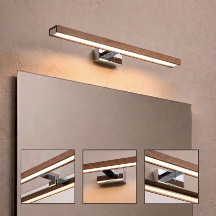 Brilagi - Vannitoa peegli LED-valgustus WOODY MIRROR 3-ühes LED/12W/230V 60 cm IP44 läikiv kroom/kirsipuu