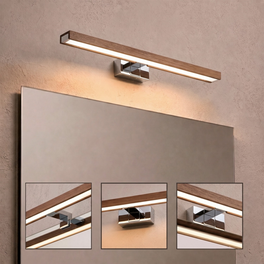 Brilagi - Vannitoa peegli LED-valgustus WOODY MIRROR 3-ühes LED/12W/230V 60 cm IP44 läikiv kroom/kirsipuu