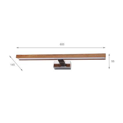 Brilagi - Vannitoa peegli LED-valgustus WOODY MIRROR 3-ühes LED/12W/230V 60 cm IP44 läikiv kroom/kirsipuu