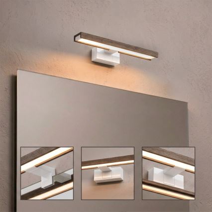 Brilagi - WOODY MIRROR 3-ühes LED-vannitoa peeglivalgusti, 8 W, 230 V, 40 cm, IP44, valge/tamm