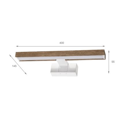 Brilagi - WOODY MIRROR 3-ühes LED-vannitoa peeglivalgusti, 8 W, 230 V, 40 cm, IP44, valge/tamm