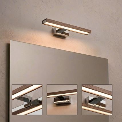 Brilagi - WOODY MIRROR 3-ühes LED-vannitoa peegli valgusti LED/8W/230V 40 cm IP44 läikiv kroom/tamm/pähkel