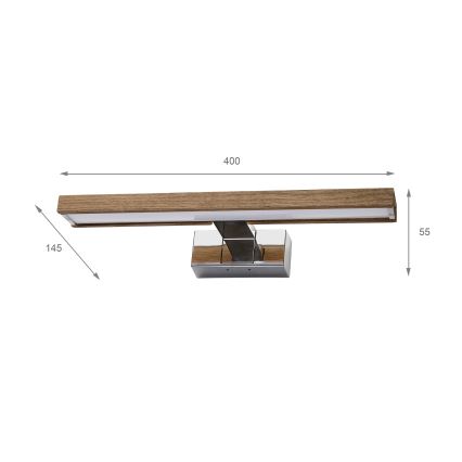 Brilagi - WOODY MIRROR 3-ühes LED-vannitoa peegli valgusti LED/8W/230V 40 cm IP44 läikiv kroom/tamm/pähkel