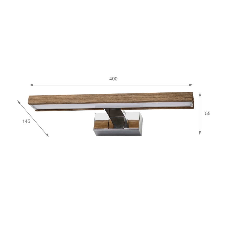 Brilagi - WOODY MIRROR 3-ühes LED-vannitoa peegli valgusti LED/8W/230V 40 cm IP44 läikiv kroom/tamm/pähkel
