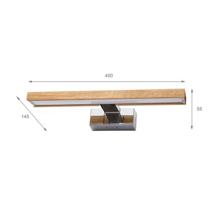 Brilagi - LED vannitoa peegli valgustus 3-ühes WOODY MIRROR LED/8W/230V 40 cm IP44 läikiv kroom/tamm