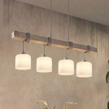 BRILAGI - Lühter kaablil WOOD GLASS 4xE27/60W/230V mänd/hall/valge