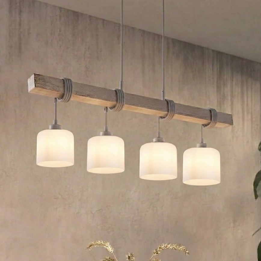 BRILAGI - Lühter kaablil WOOD GLASS 4xE27/60W/230V mänd/hall/valge