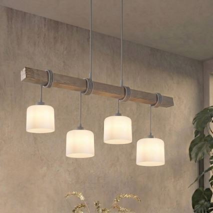 BRILAGI - Lühter kaablil WOOD GLASS 4xE27/60W/230V mänd/hall/valge