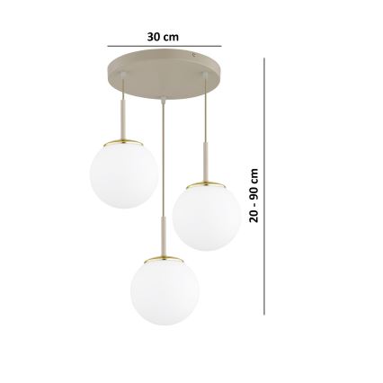 Brilagi - lühter riputuskaabliga MILO ECRU 3xE27/60W/230V beež/kuldne
