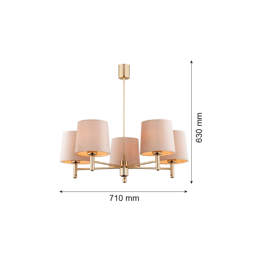 Brilagi - lühter vardaga MONTE 5xE27/15W/230V beež/kuldne