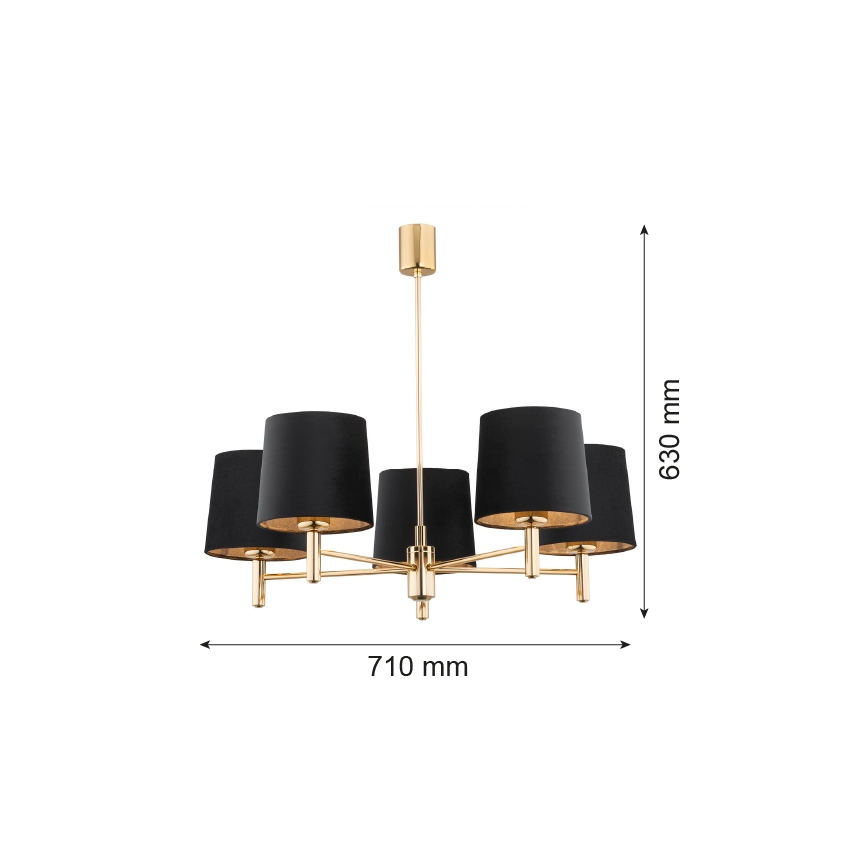 Brilagi - Lühter varraga MONTE 5xE27/15W/230V must/kuldne