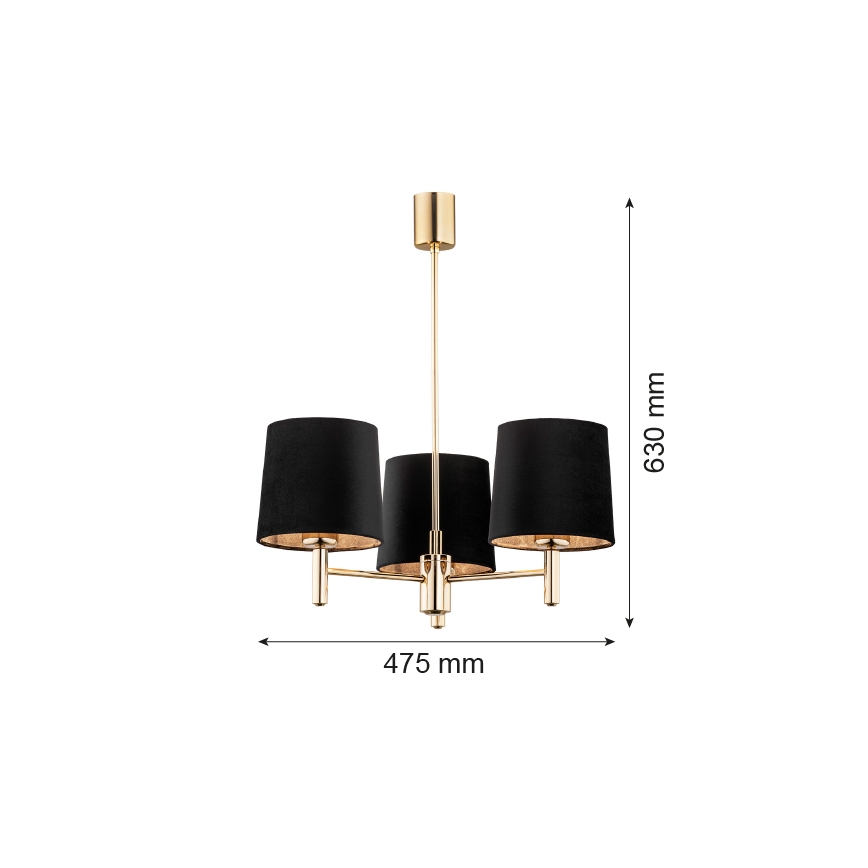 Brilagi - Lühter varrega MONTE 3xE27/15W/230V must/kuldne