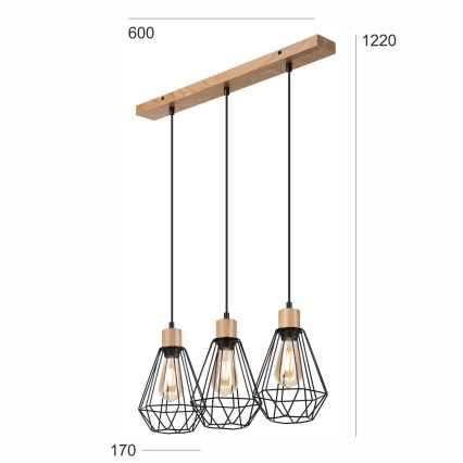 Brilagi - Lühter WOODY BASKET 3xE27/60W/230V tamm