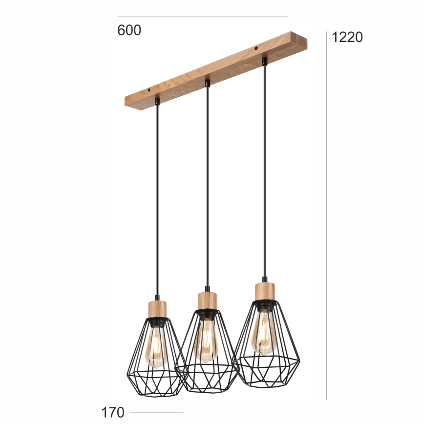 Brilagi - Lühter WOODY BASKET 3xE27/60W/230V tamm