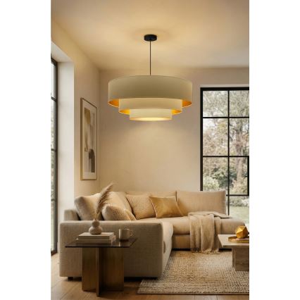 Brilagi - LUNETA ripplühter kaabliga 3xE27/60W/230V läbimõõt 80 cm kreemjas/kuldne