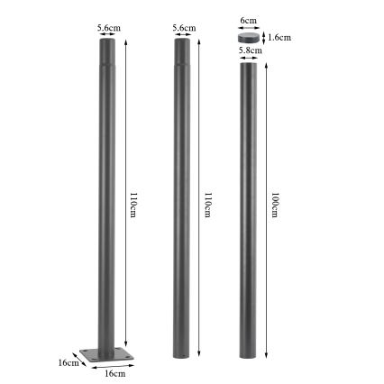 Brilagi - metallvarras URBAN välisvalgustusposti jaoks, 3 m, posti läbimõõt 58 mm, hall