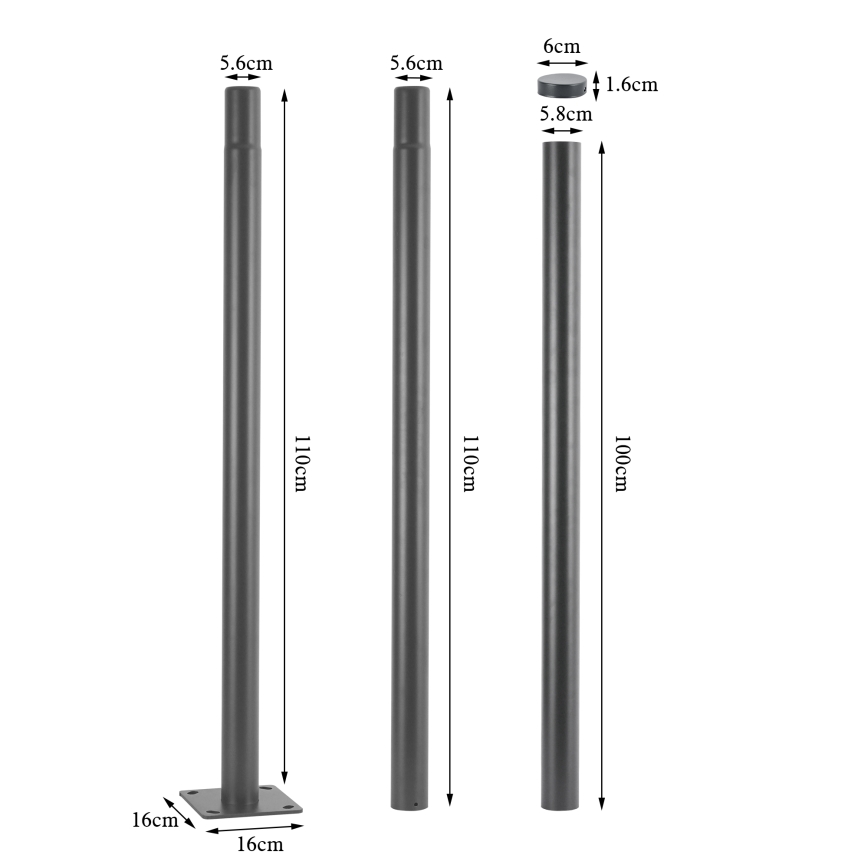 Brilagi - metallvarras URBAN välisvalgustusposti jaoks, 3 m, posti läbimõõt 58 mm, hall