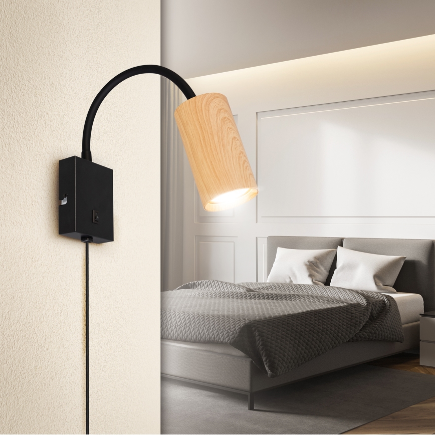 Brilagi - Paindlik seinalamp SELE 1xGU10/30W/230V must/tammepuidu kaunistus