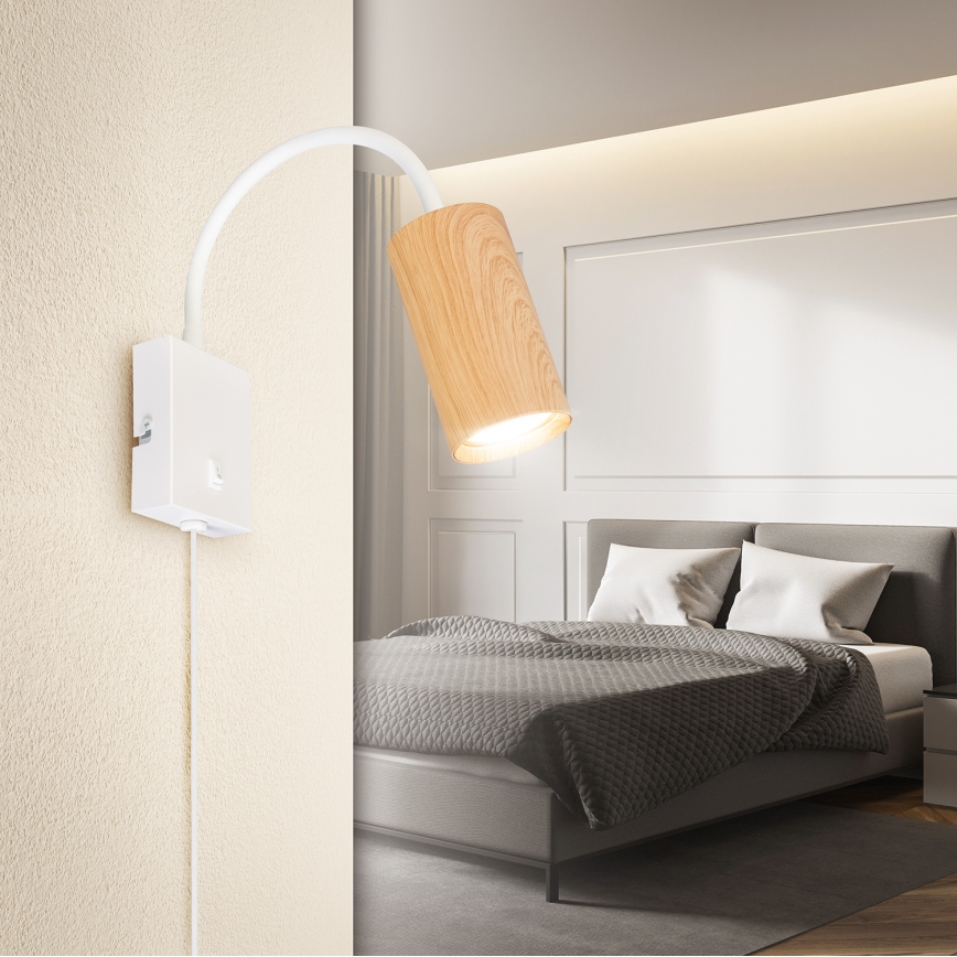 Brilagi - Paindlik seinalamp SELE 1xGU10/30W/230V valge/tammepuidu kaunistus