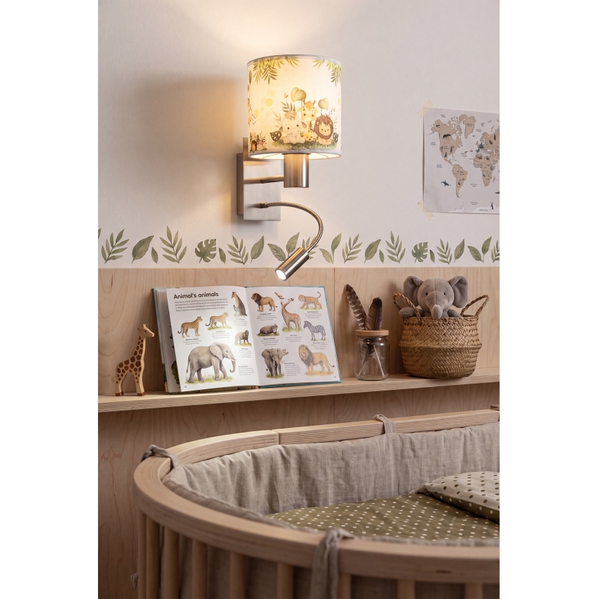 BRILAGI - LED laste painduv seinavalgusti BOBO 1xE27/25W/230V + LED/3W mattkroom/valge/roheline/džungel