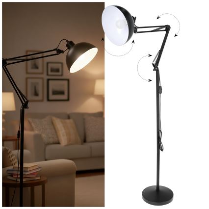 Brilagi - painduv põrandalamp TASKER 1xE27/60W/230V 157 cm must