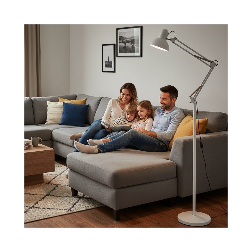 Brilagi - Painduv põrandalamp TASKER 1xE27/60W/230V 184 cm valge