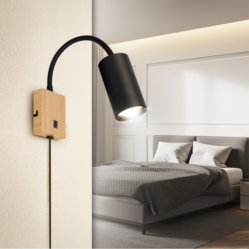 BRILAGI - Painduv seinavalgusti lülitiga SELE 1xGU10/30W/230V must/tamme dekoor