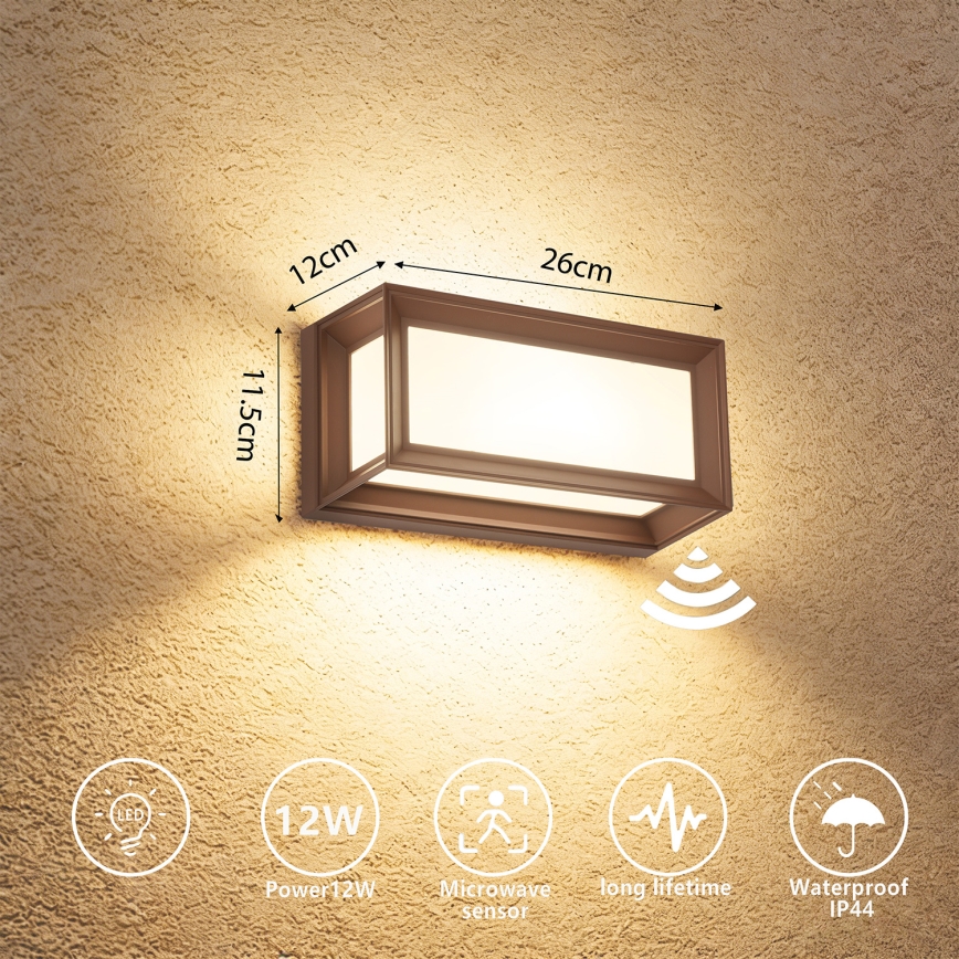 Brilagi - LED välisseina valgusti anduriga PARKER LED/12W/230V pruun IP44